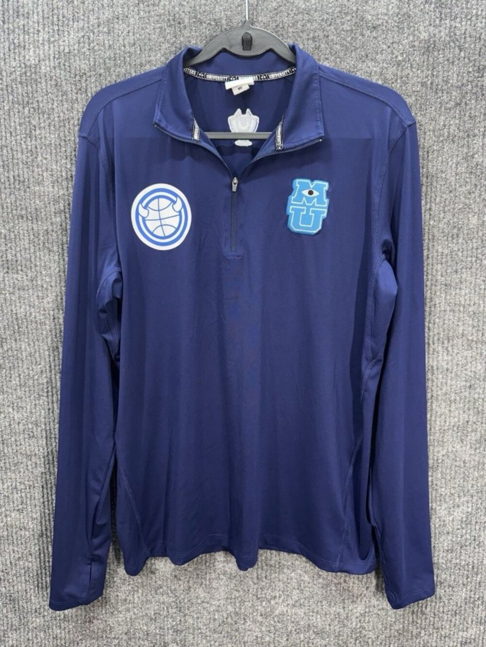 Disney Monsters University 1/4 Zip Pullover Top Sz Medium Blue Mock Neck Jersey